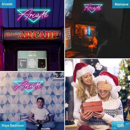 Vista 7 de Kavaas Letrero de neón de arcade, letreros LED para decoración de sala de arcade, letrero de neón retro para dormitorio de niños, decoración