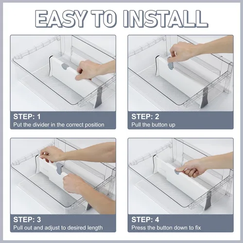 Vista 7 de Flamorrow Refrigerator Dividers Organizer 4 Pack, 4" High Adjustable Drawer Divider, Expandable Separators Tidy Organizer from 11-17" for Home