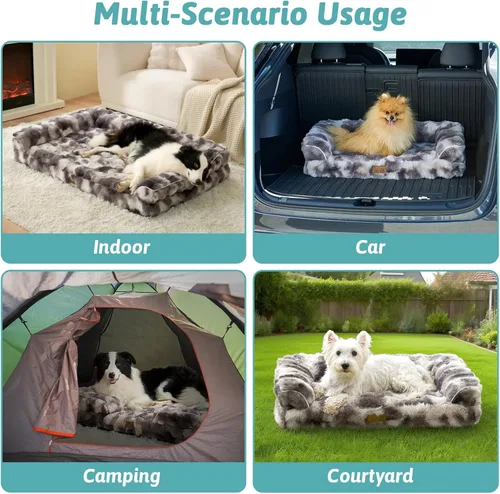 Vista 7 de Cama ortopédica de piel sintética para perro, cama grande para perro, sofá de espuma de apoyo para mascotas con funda de forro impermeable, sofá