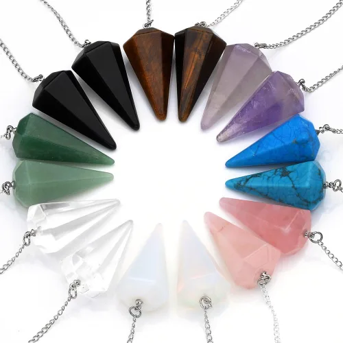 Top Plaza Colgantes sanadores de Reiki, péndulos puntiagudos, multifacéticos, opalita, cristal transparente, cuarzo rosado, amatista natural