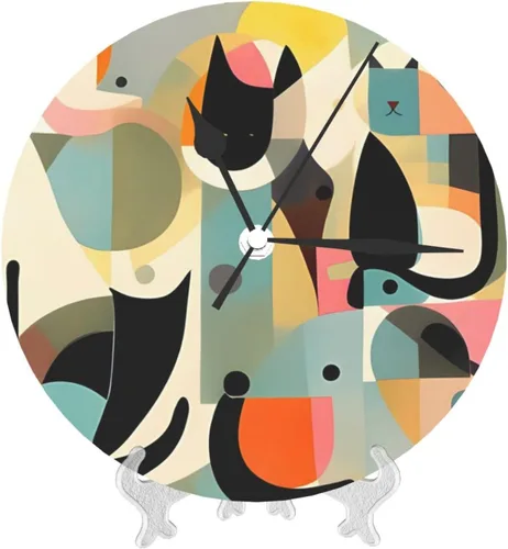 Vista 8 de Mid-Century Modern Art Cat Wall Clock 10 Inch Silent Non-Ticking Modern Clocks Battery Operated - Analog Clock Classic Round Clocks Home Decor for