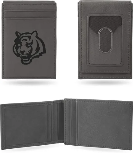 Vista 19 de Rico Industries - Cartera de bolsillo frontal con grabado láser NFL de fútbol, gris, compacta/cómoda/delgada