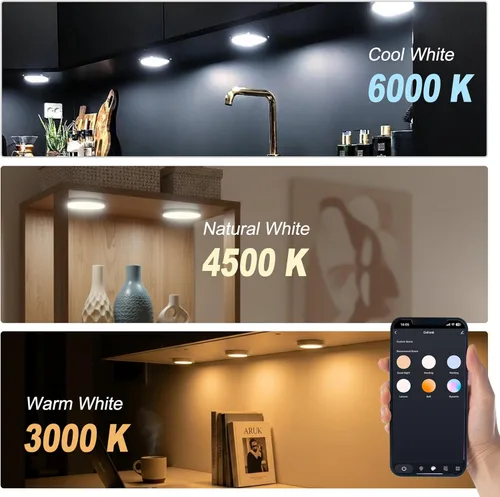 Vista 8 de Luces de disco inteligentes WiFi (paquete de 6) - Kit de iluminación para debajo del gabinete controlado por Alexa y aplicación, regulable