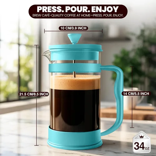 Vista 2 de Utopia Kitchen French Press - Cafetera de expreso y té con filtros triples, émbolo de acero inoxidable y vidrio de borosilicato resistente al calor