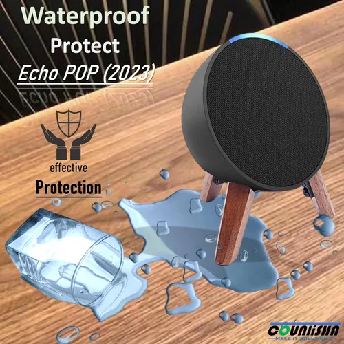 Vista 5 de Soporte de madera real para altavoz Echo Pop, soporte para accesorios de trípode, nogal