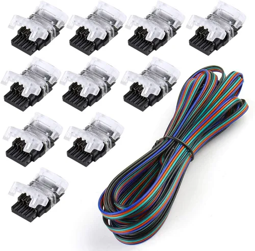 SUPERNIGHT Conector LED de 4 pines RGB Cables divisores de extensión Tira a cable Conexión rápida sin pelar, Conector en forma de T Conector macho