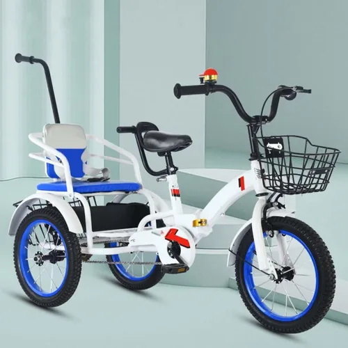 Vista 14 de Folding Toddler trikes with Parent Handle,3-10 Years Tandem tricycles with Rear Passenger seat,Height Adjustable Saddle with armrest,3 Wheeler Pedal