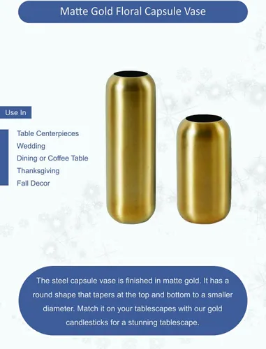 Vista 7 de Serene Spaces Living Jarrón de cápsula floral dorado mate, elegantes jarrones para centros de mesa en bodas, mesas de fiesta, comedor o mesa