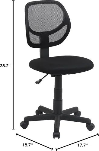 Vista 8 de Yaxa Basics Silla de oficina con respaldo bajo, malla transpirable, altura ajustable, asiento acolchado, ruedas giratorias, soporte de espalda