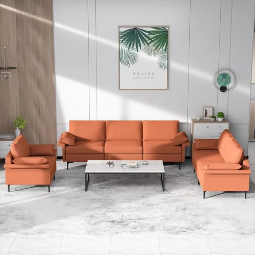 Vista 171 de Giantex Sofá modular de 3 asientos, 100.5 pulgadas de largo convertible con puerto USB y tomacorriente, cojín para reposabrazos, sofá modular