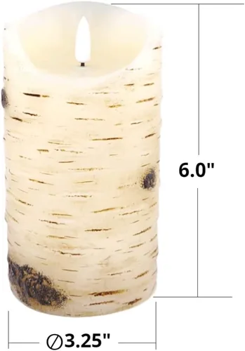 Vista 2 de Velas sin llama LED con efecto de corteza de abedul, juego de 2 (D: 3.25" X H: 6") Velas de pila de cera real color marfil con llama LED danzante