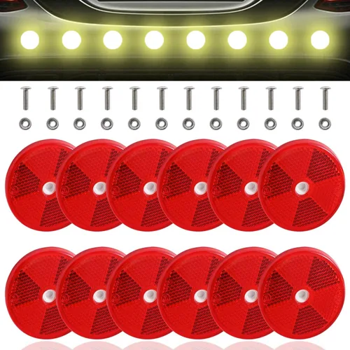 Abnaok Paquete de 12 reflectores delanteros redondos para valla de entrada, postes de puerta, remolques, reflectores de seguridad, automóviles,