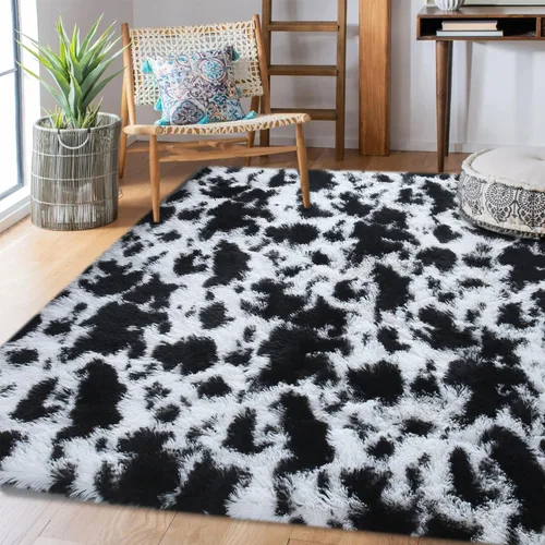 Vista 32 de Alfombra de lujo con estampado de vaca lechera de 3 x 5 pies, lindas alfombras de vaca para sala de estar, dormitorio, alfombra esponjosa de vaca