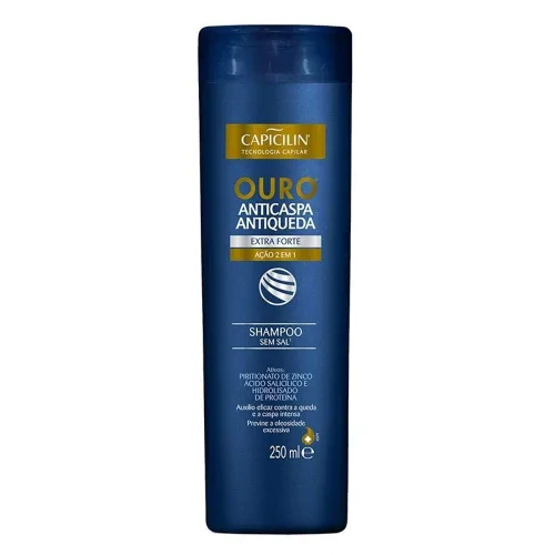 Linha Antiqueda Capicilin - Champú Ouro 2X1 Anticaspa e Antiqueda 8.5 fl oz - (Colección Capicilin Anti Caída de Cabello - Champú Dorado 2X1 Anti