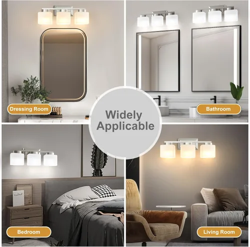 Vista 6 de EJIAXIN Lámparas de Baño de 3 Luces - Lámparas de Tocador de Baño de Níquel Cepillado con Pantalla de Vidrio, Accesorios de Iluminación Modernos