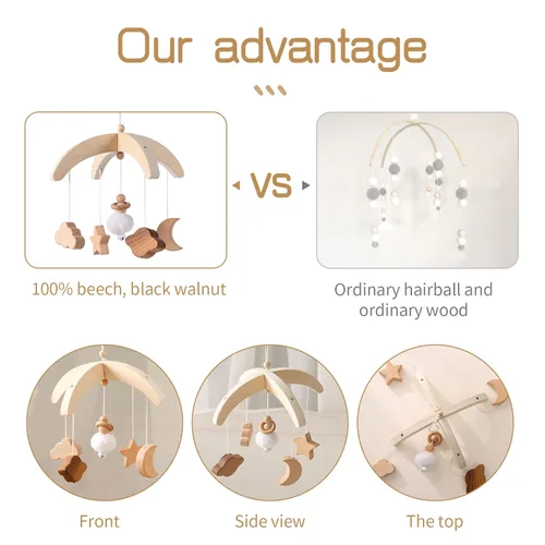 Vista 3 de Space Nursery Mobile - Cuna móvil para bebés - Móvil de madera para bebés - Sistema solar cuna móvil astronauta tema espacial decoración de cama