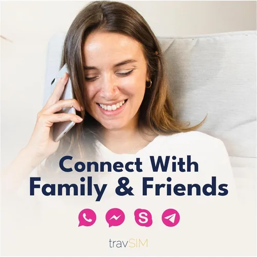 Vista 2 de travSIM Tarjeta SIM de EE. UU. Utiliza la red T-Mobile Datos de 50 GB, llamadas nacionales ilimitadas y mensajes de texto La tarjeta SIM