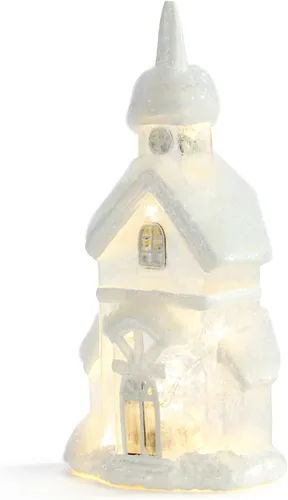 Vista 4 de DEMDACO Decoración de mesa de Navidad de cristal de 9 x 5 con purpurina para iglesia blanca de invierno