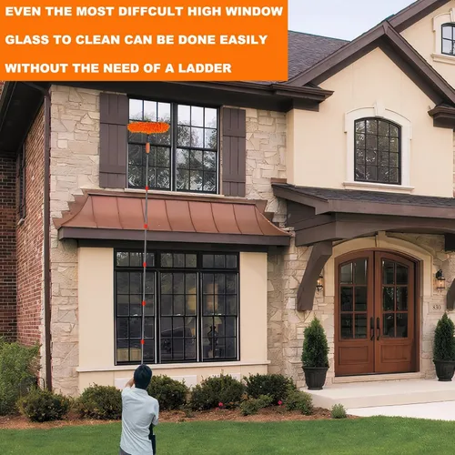Vista 5 de Escobilla de lavado de ventanas 2 en 1 de alcance de más de 20 pies con poste de extensión empalmable de 3 a 14 pies/ Herramienta de limpieza