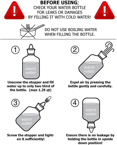 Vista 9 de SteadMax Paquete de 2 botellas de agua caliente, 2 litros (68 onzas), goma natural, sin BPA, bolsa de agua caliente grande duradera para compresión