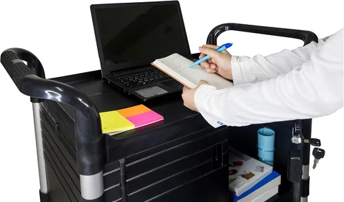 Vista 5 de Jabo Equip Commercial - Carrito médico con ruedas para gabinetes de servicio pesado, con 2 puertas bloqueables, carrito de laboratorio escolar