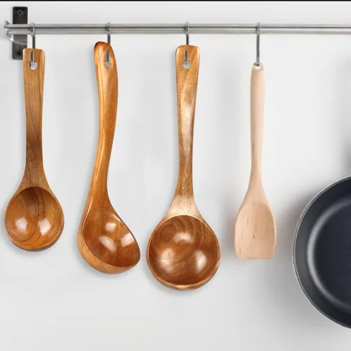 Vista 8 de Paquete de 3 cucharones de madera para servir, cucharón de sopa, cucharón de madera para cocinar, cucharón grande, herramientas de cocina