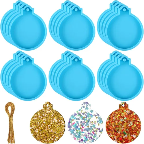 Mifoci 24 moldes de resina azul de Navidad con cuerdas doradas, moldes de resina epoxi de silicona de forma redonda, moldes de resina de fundición
