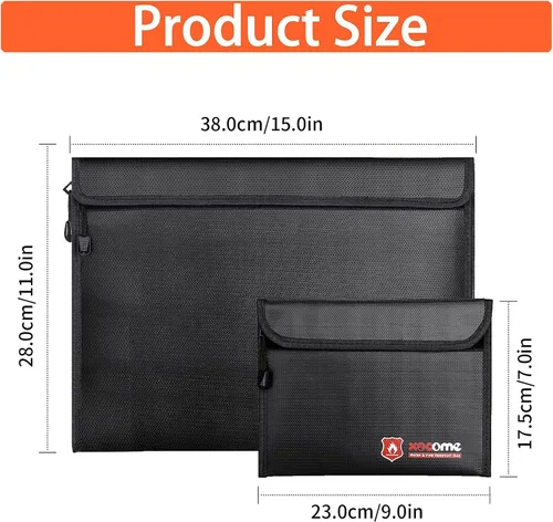 Vista 2 de 2 bolsas de documentos ignífugas, bolsa organizadora de almacenamiento de archivos de 15 x 11 pulgadas/9 x 7 pulgadas, juego de bolsa resistente al