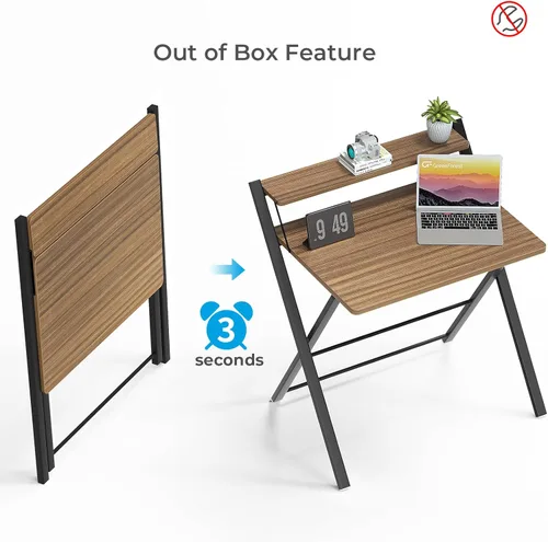 Vista 4 de GreenForest No Assembly Folding Desk, 2-Tier Compact Computer Desk with Shelf, Space Saving Foldable Table for Home Office, Dorm or Apartment