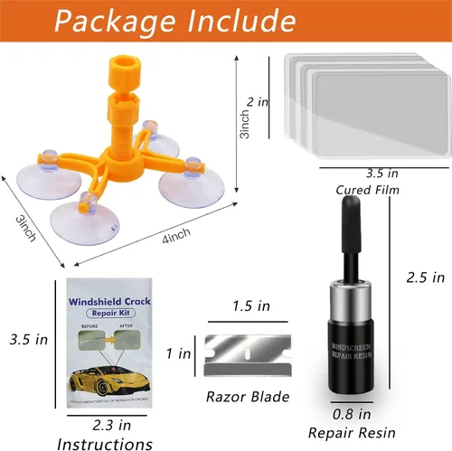 Vista 2 de VICKJES - Kit de reparación de parabrisas, líquido de reparación de vidrio de 4 piezas, kit de reparación de grietas para parabrisas, líquido
