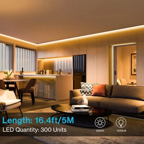 Vista 2 de Olafus Tira de luces LED de 16.4 pies, luz blanca cálida, regulable, kit de luces LED de 12 V, tiras de iluminación flexibles para debajo