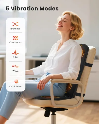 Vista 3 de COMFIER Masajeador de espalda con vibración con calor, almohadilla de silla de masaje térmica, cojín de asiento de masaje, almohadilla masajeadora