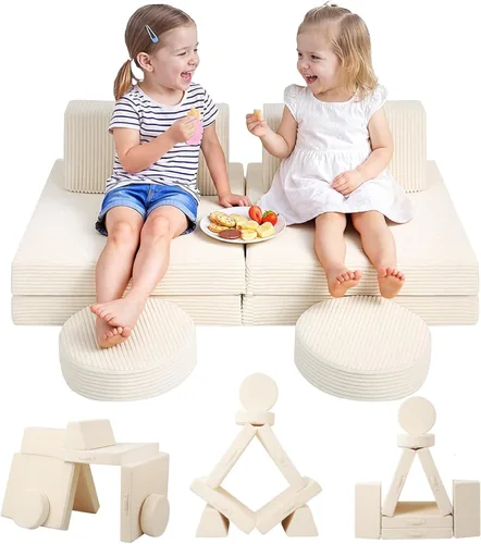MeMoreCool Sofá para Niños para Sala de Juegos, Sofá Convertible de Corduroy para Niños Pequeños, Sofá Modular de 8 Piezas para Juegos, Juego de