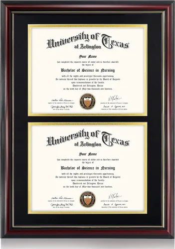 Vista 66 de GraduationMall Marco de diploma de certificado de 8.5 x 11, madera maciza y vidrio templado, acabado negro con ribete dorado