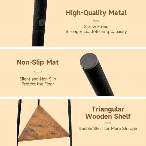 Vista 5 de Perchero independiente, árbol de pasillo con 2 estantes, perchero para sombrero, ropa, bolsa, soporte para entrada, sala de estar, dormitorio