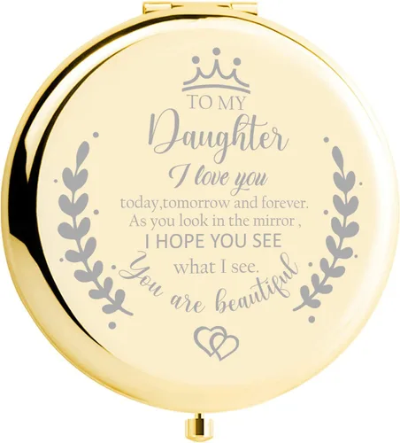 Soulpetals Regalos para Hija Espejo Compacto para Hija de Papá Mamá, Regalos de Cumpleaños para Hija Espejo de Maquillaje Grabado para Hija