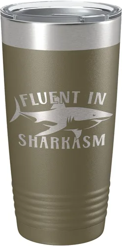 Vista 6 de Fluent in Sharkasm Tumbler Sarcasm Travel Mug Funny Shark Gift Insulated Laser Engraved Coffee Cup 20 oz Black