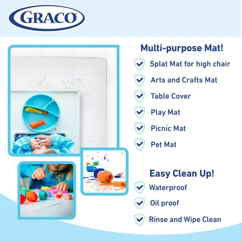 Vista 3 de Graco Tapete para debajo de la silla alta, impermeable y lavable, de plástico para atrapa alimentos y derrames, 50 pulgadas, cubierta para piso