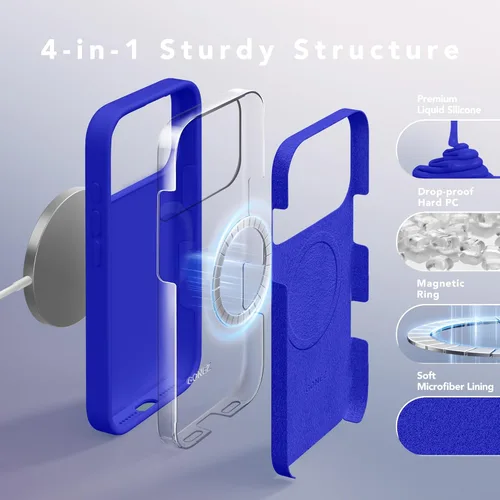 Vista 714 de GONEZ Funda magnética para iPhone 14, compatible con Magsafe, con protector de pantalla + protector de cámara, forro de microfibra antiarañazos