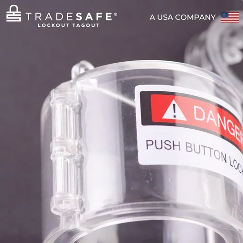 Vista 5 de TRADESAFE Bloqueo de la cubierta del botón de parada de emergencia: cubierta redonda transparente para interruptor de botón, diámetro de orificio