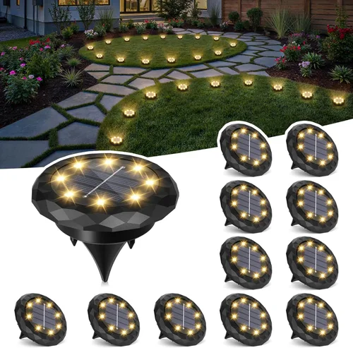 SOLPEX Mini luces solares de tierra, paquete de 12 luces solares impermeables para exteriores, iluminación de paisaje para jardín, camino, entrada,