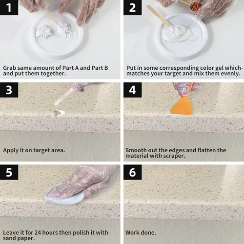 Vista 6 de Marble and Granite Repair kit Porcelain Marble Stone and Quartz Countertops Repair kit for Chips Dents Cracks Holes Scratchs, Fix Chipped Edges