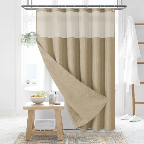 Vista 44 de Cortina de ducha Dynamene de tela blanca, cortinas de ducha de lujo para hotel con textura de nido de abeja, cortinas de baño pesadas de 72