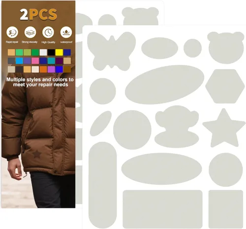 Vista 52 de Azobur Parches de reparación de chaquetas de plumón, impermeables, autoadhesivos, parches de tela de nailon para chaquetas hinchadas