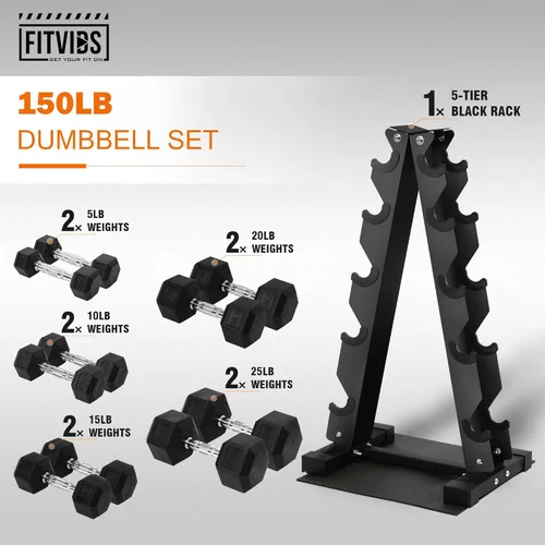 Vista 2 de Fitvids Juego de mancuernas con estante - Mancuerna + estante A: juego de 150 libras - Negro