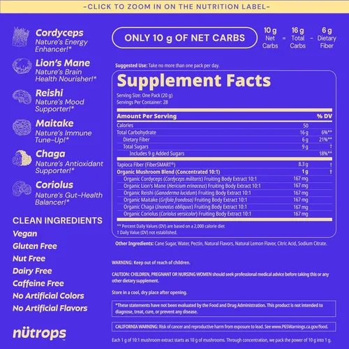 Vista 2 de Nutrops Gomitas de Hongo Melena de León para Adultos, Nootrópicos Funcionales, Suplemento Cerebral a Base de Hierbas para Energía, Salud Cerebral