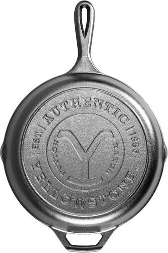 Lodge Utensilios de cocina de hierro fundido con sello Yellowstone pre-sazonado, mango de lágrima exclusivo, uso en el horno, en la estufa, en la