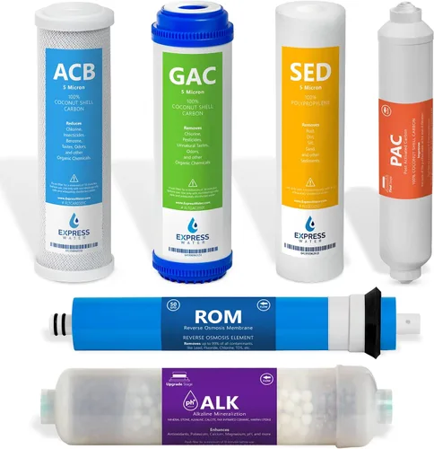 Express Water – Juego de filtros de repuesto para sistema de ósmosis inversa alcalina de 6 meses – 6 filtros con membrana RO de 50 GPD – Filtros de