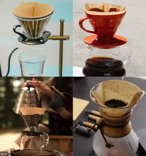 Vista 5 de Filtros de café en cono tamaño 02, 100 unidades, 1-4 tazas, papel de filtro de café desechable V02 sin blanquear, compatible con gotero de café