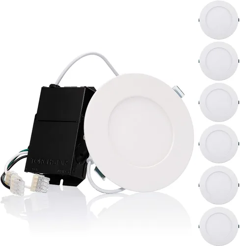 TORCHSTAR - Lámpara de techo de 4 pulgadas, ultradelgada, empotrable con caja de conexión, luz wafer de 3000 K, 4000 K y 5000, paquete de 6